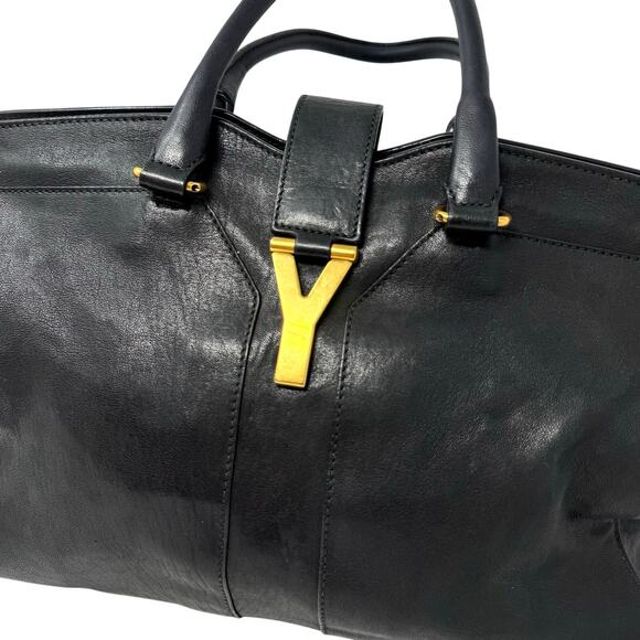 Yves Saint Laurent Vintage Cabas Chyc Y Black Leather Gold Hardware Large - Picture 4 of 15